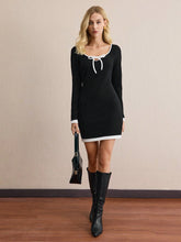 1pc Women Black Bodycon Dress, Elegant Commuter Mourning Dress, Warm Winter Apparel